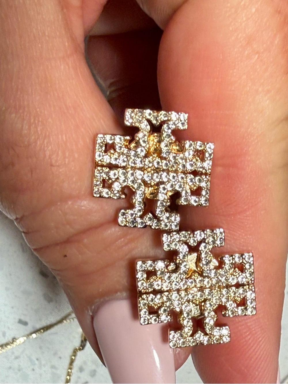 Tory Burch Gold Crystal Cross Motif Drop Earrings - Gold